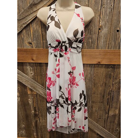NWT Speechless pink and white sundress halter tie v neck lined sheer M open back - Picture 1 of 7
